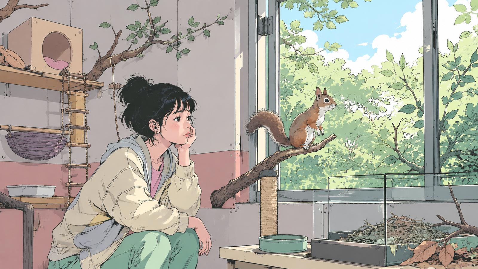 小松鼠望著窗外不是不愛你而是想奔跑