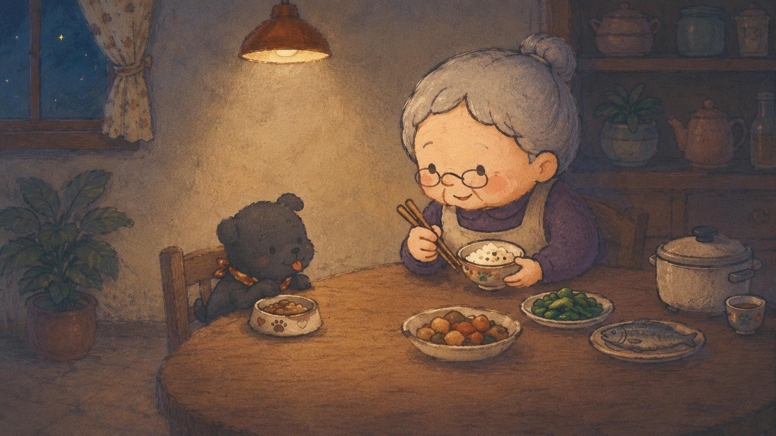 牠守著空食盆只是想等奶奶一起吃